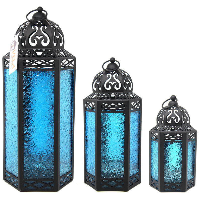 Candle Holders & Accessories 3 Moroccan 8" tall BLUE Candle holder